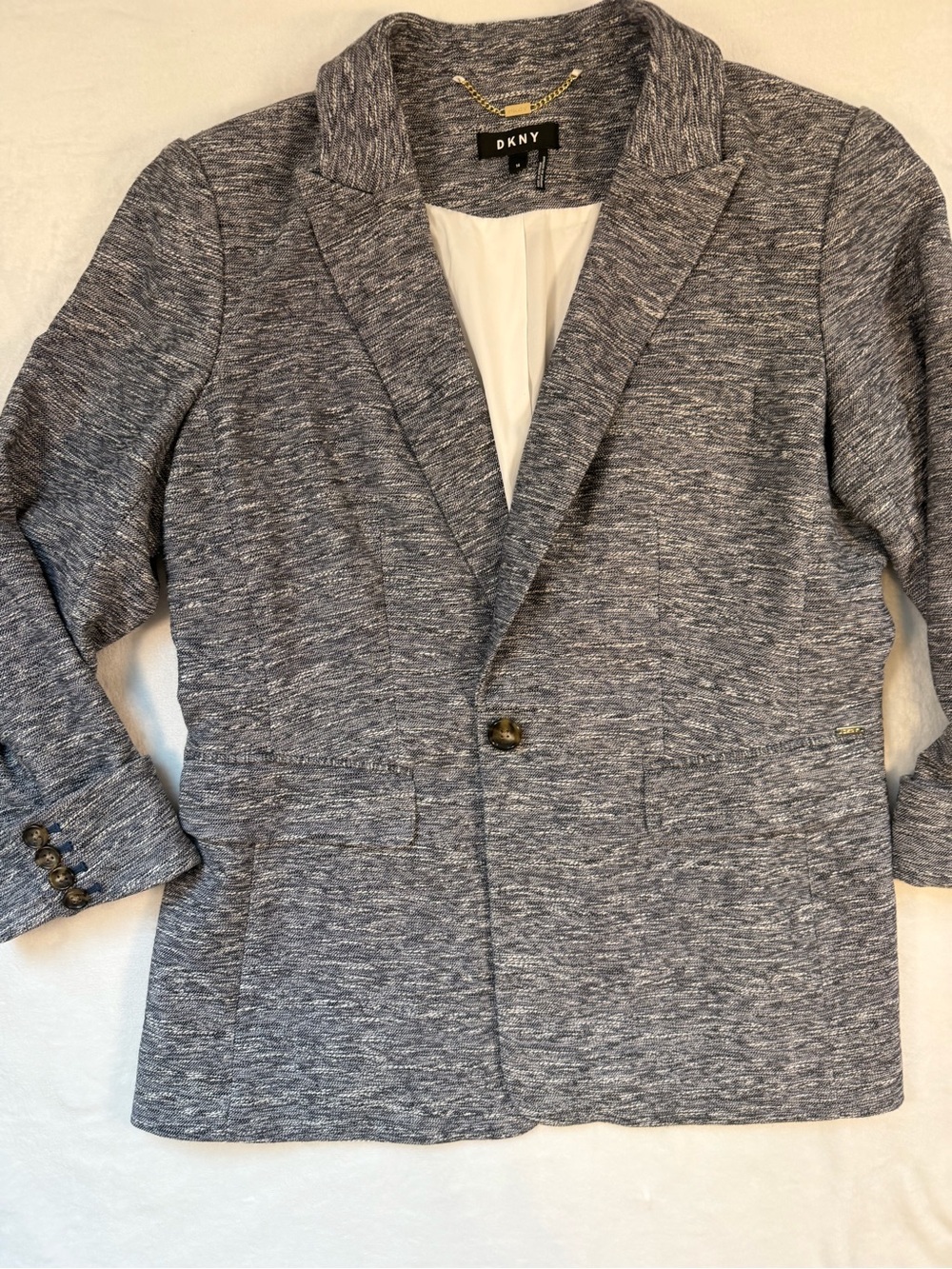 DKNY Marled Navy-Gray Single-Button Knit Blazer